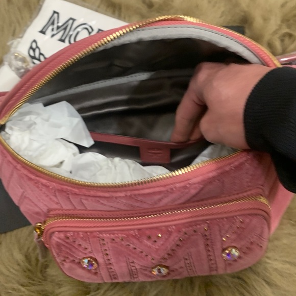 Authentic MCM Velvet/leather jeweled zip top Beltbag. - Picture 10 of 15